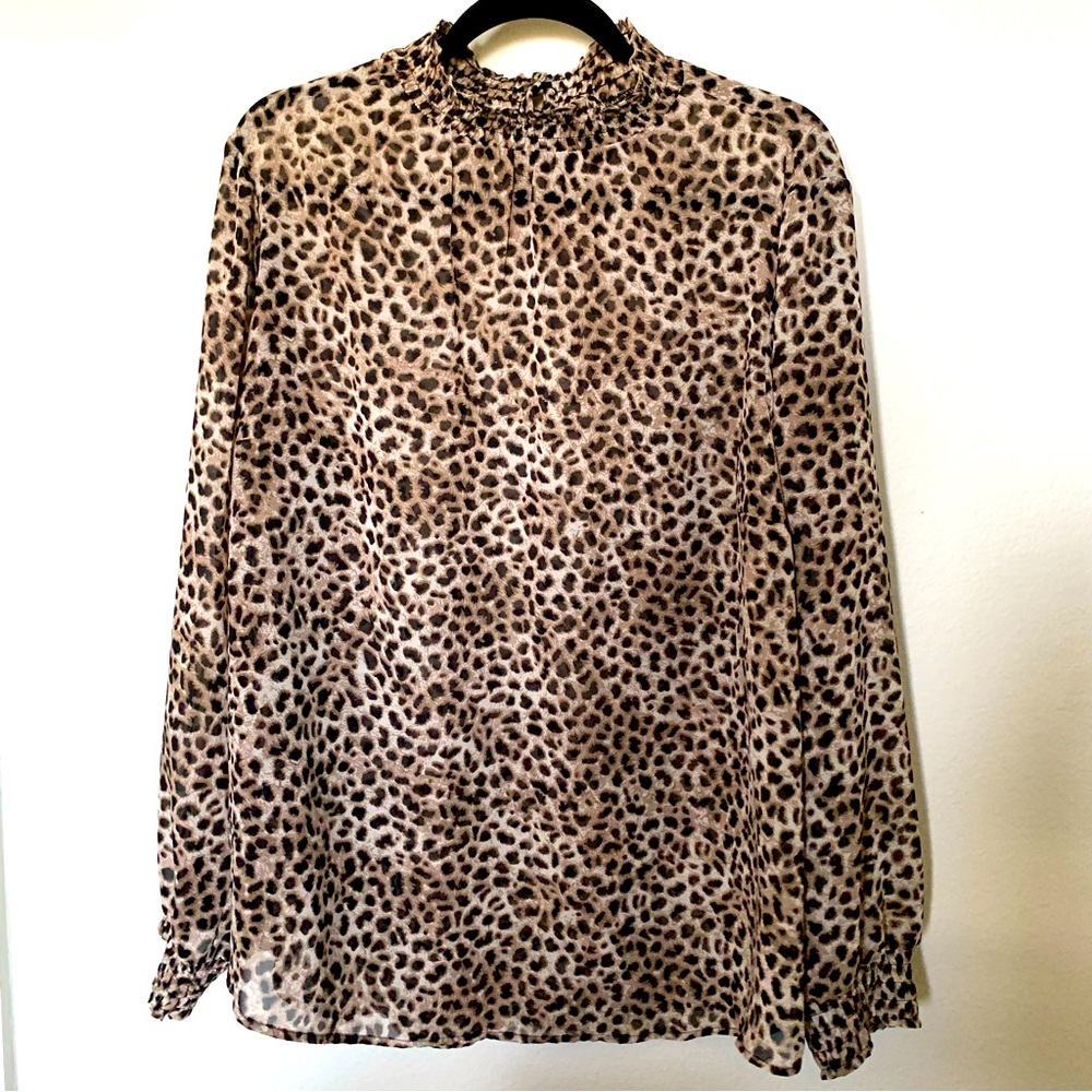 Torrid Blouse Sheer Mock Neck Size 2 Animal Print Black
